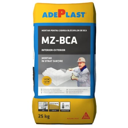ADEZIV, MORTAR PENTRU ZIDAREA BLOCURILOR DE BCA MZ-BCA 25KG, GRI, EXTERIOR, ADEPLAST